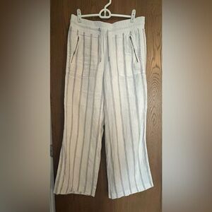ATHLETA Linen Creamand Gray Striped Pants